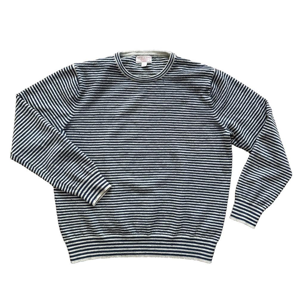 Wallace & Barnes Merino Wool Crewneck Sweater Men L Navy Donegal Indigo Stripe
